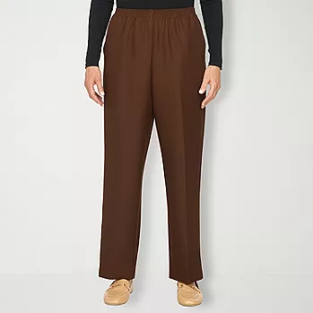 Alfred Dunner Classics Womens Brown Mid Rise Straight Pull-On Pants Size 10